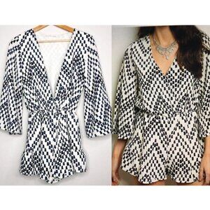 Honey Punch Anthropologie Flare Sleeve Geometric Print Romper